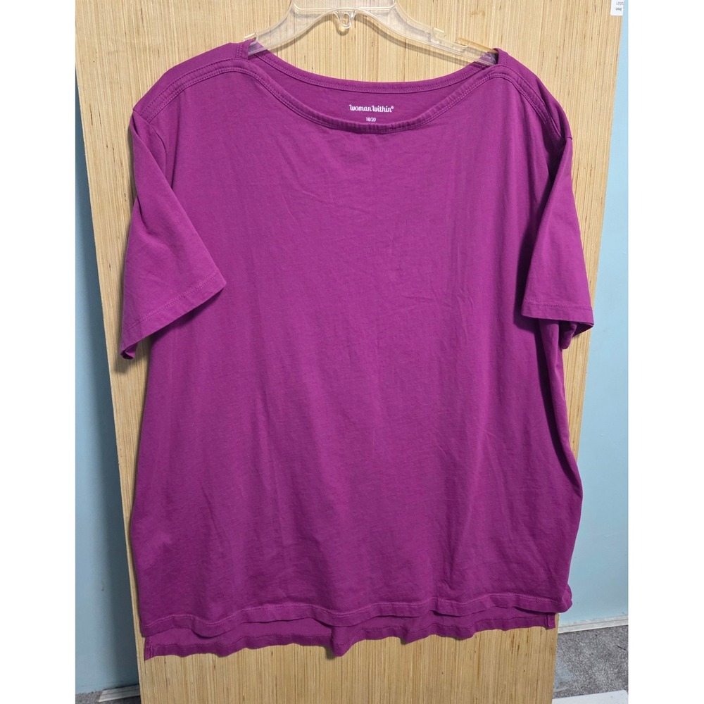 Woman Within Magenta Purple Short Sleeve Crew Neck Tee Shirt Plus Size L 18/20